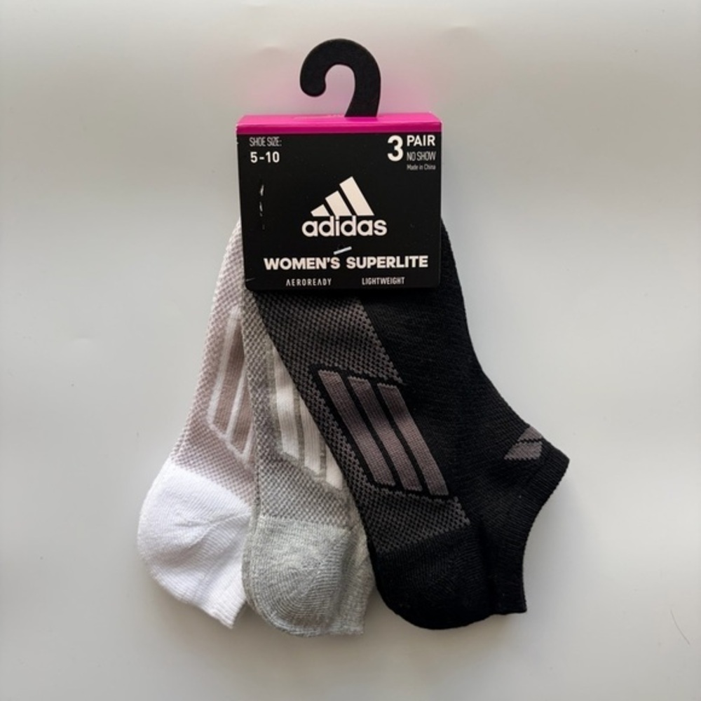 Adidas women’s no show socks 3 pairs size 5-10 black gray white